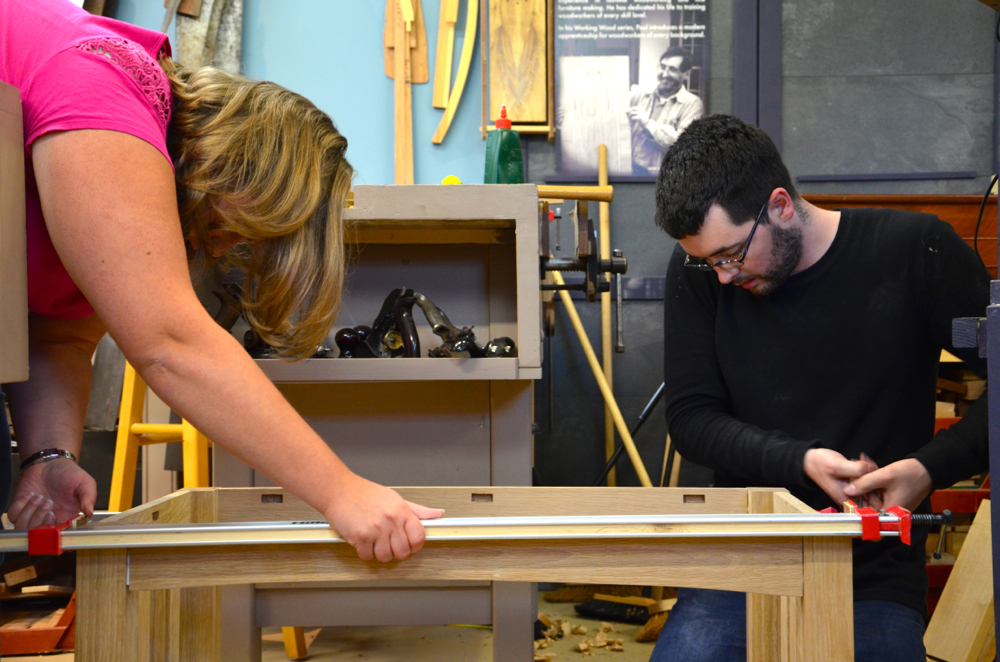 And then there are husbands (Joseph my son) and wives (Katrina my daughter-in-law) making  a coffee table for their friend's wedding gift.